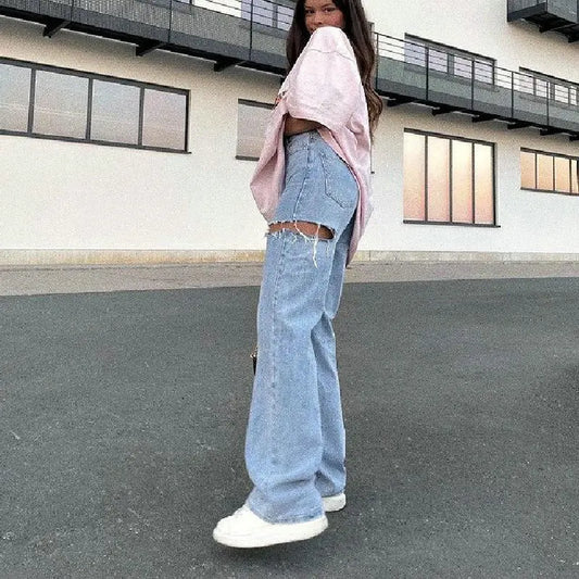 Ripped Straight Jeans -   Jeans #