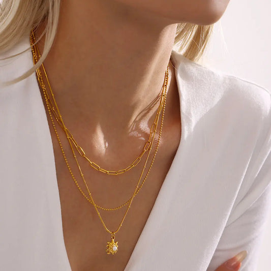 SUNFLOWER Shell Pearls Clavicle Necklace -   Schmuck #