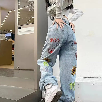 Street Hip-hop Washed Jeans -   Jeans #