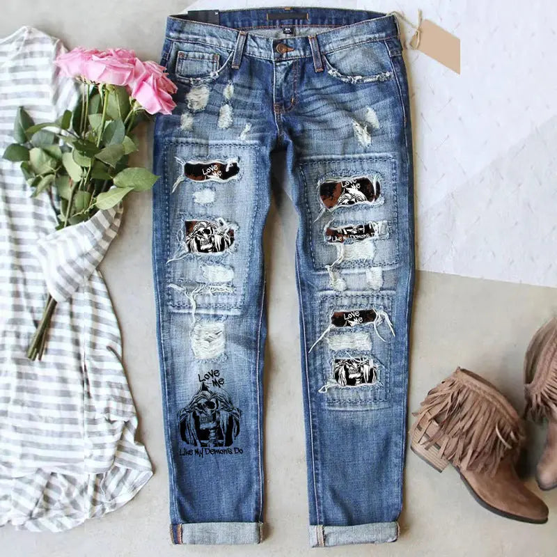 'Washed Skull' Jeans -   Jeans #
