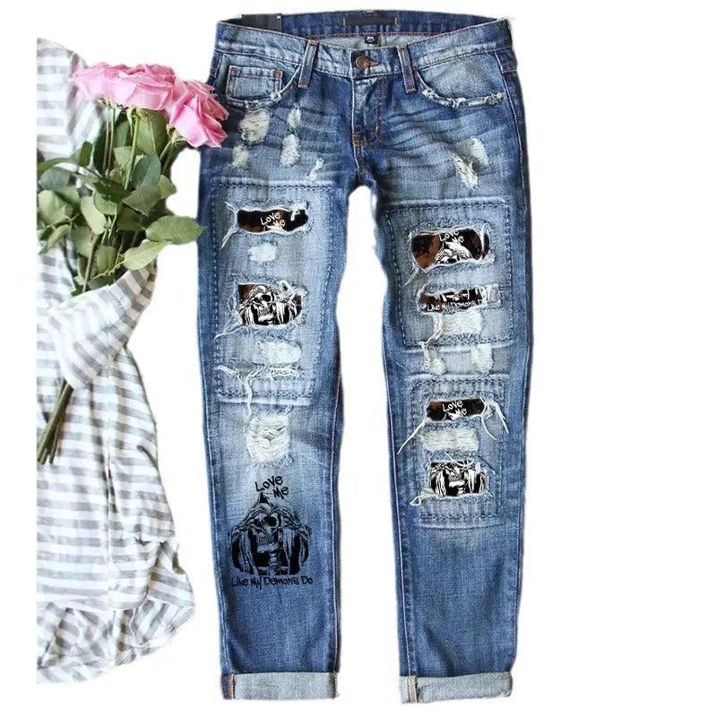 'Washed Skull' Jeans -   Jeans #