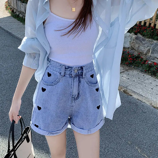 Hearts High Waist Jeans Shorts