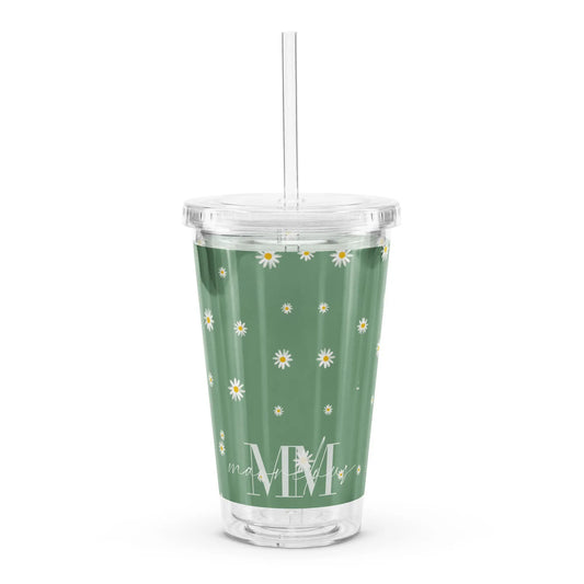 Flower Pattern - Clear Cup -   Weinbecher, Doppelwandiger Becher aus Plastik (16 oz) #