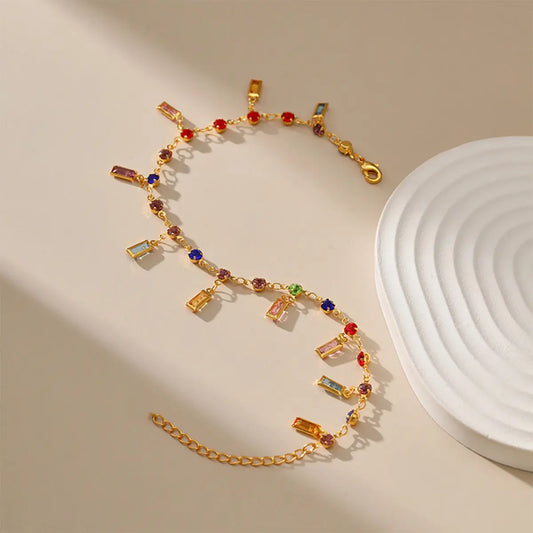 Retro Gold Plated Ankle Chain Color Acrylic 18K Gold Strip