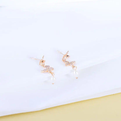 Freshwater Pearl Handmade Butterfly Earrings -   0