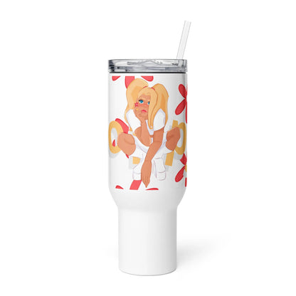 Poppy - Tumbler -   Reisebecher mit Henkel, Edelstahl Trinkflasche mit Strohhalm